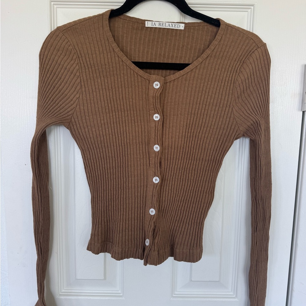 LA Relaxed Pointelle Cardigan S